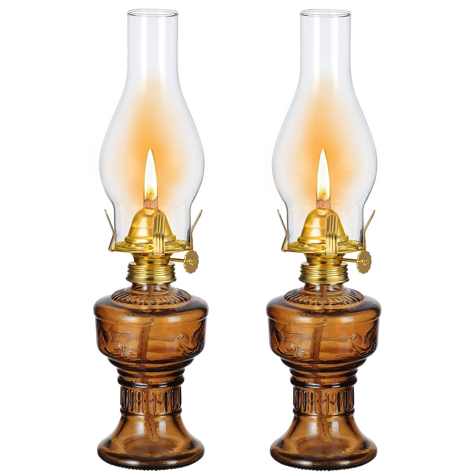 2 Pieces Rustic Oil Lamp 12.6" Classic Large Classic Kerosene Lamp Lantern Vintage Glass Kerosene Lamp Chamber Oil Lamps with 3/8" Wick for Indoor Use Home Decor Lighting