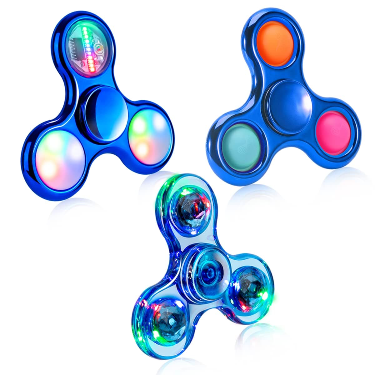 3 Pack Fidget Spinner Toy, Led Light Up Finger Spinner, Push Pop Bubble Fidget Spinner, Hand Spinner for Anxiety Relief and Stress Reduction, Party Favor Gifts for Children