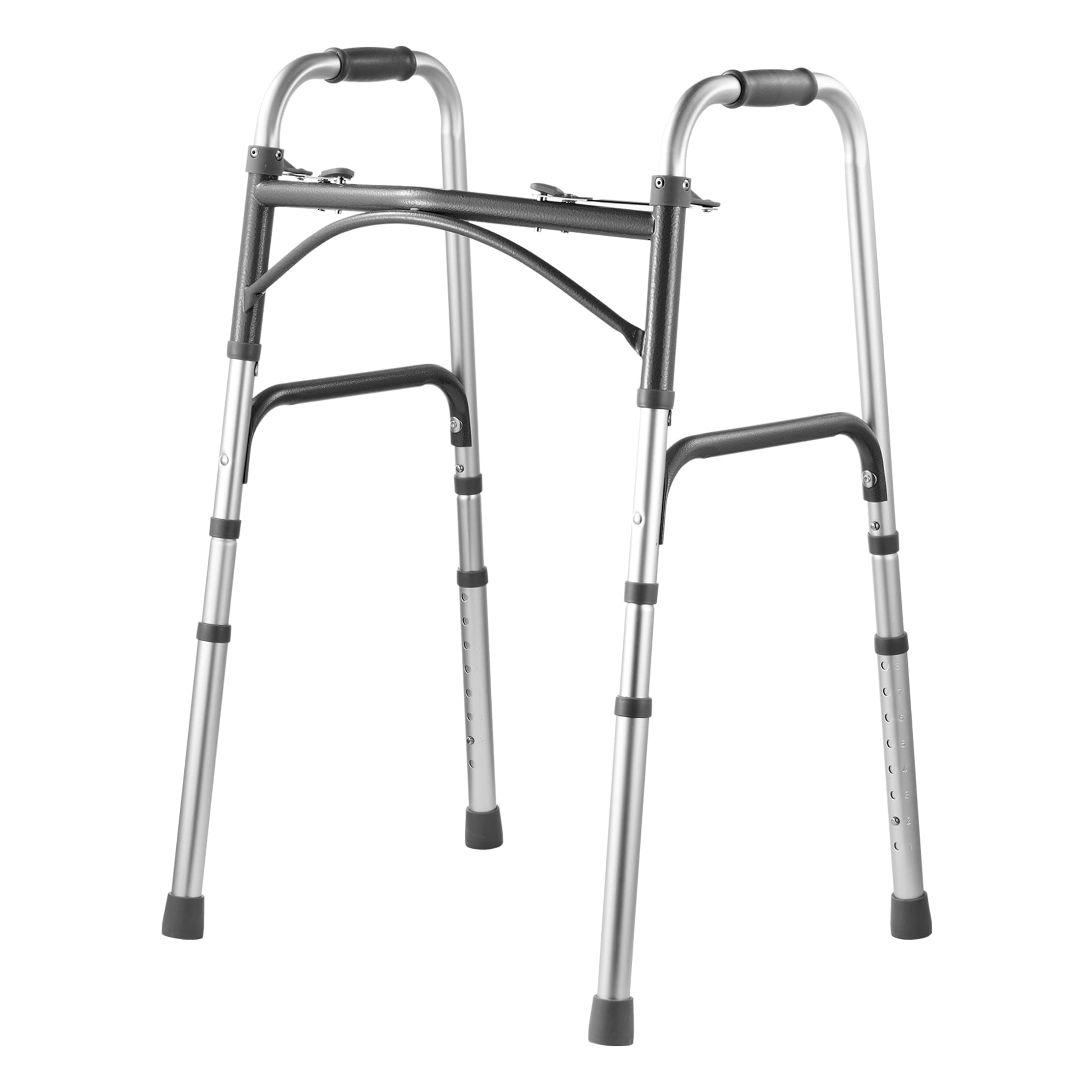 2025 Upgraded VEVOR Folding Walker, 2-Button Quick Fold, 8-Level Height Adjustable with Ergonomic Handles, Lightweight Aluminum Mobility Aid for Elderly & Disabled, Supports 350 lbs