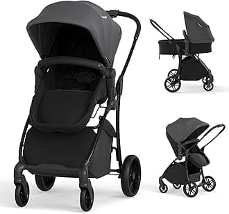 2 in 1 Baby Stroller, High Landscape Convertible Bassinet Stroller with Reversible Seat, Adjustable Backrest & Canopy, Foldable Pushchair Pram Stroller for Newborn Toddler 0-36 Months (Gray)