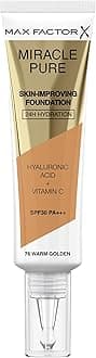 Miracle Pure Skin-Improving Foundation - With Vitamin C & Hyaluronic Acid - 24-hr Hydration - Clinically Proven Radiance, Firmness, Elasticity, Density & Suppleness - 76 Warm Golden