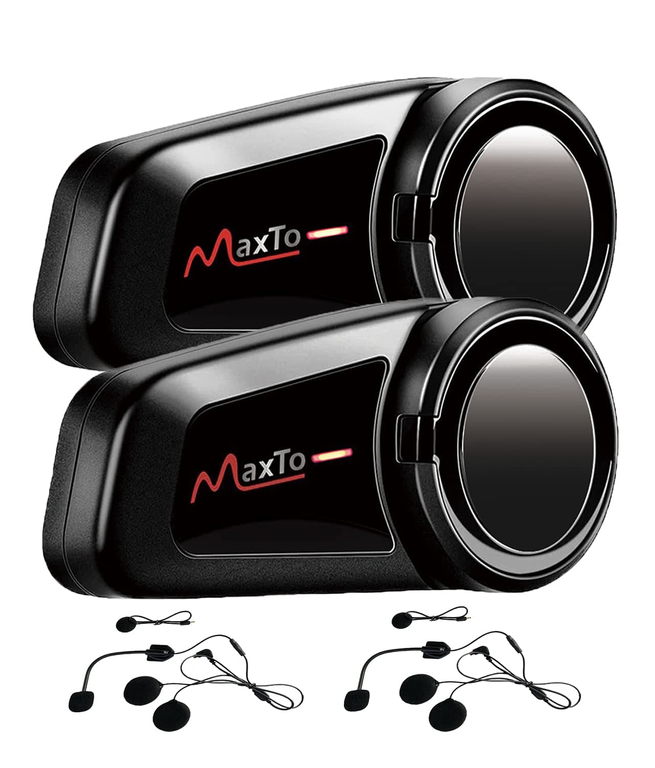 MAXTOMotorcycle Bluetooth Headset, M2 Group Motorbike Helmet Communication Systems 6-Way BT5.0 Waterproof Intercom 1000M Range with FM Radio,Siri,Voice dial for Ski/ATV/Full/Half Face(M2 2 Pack)