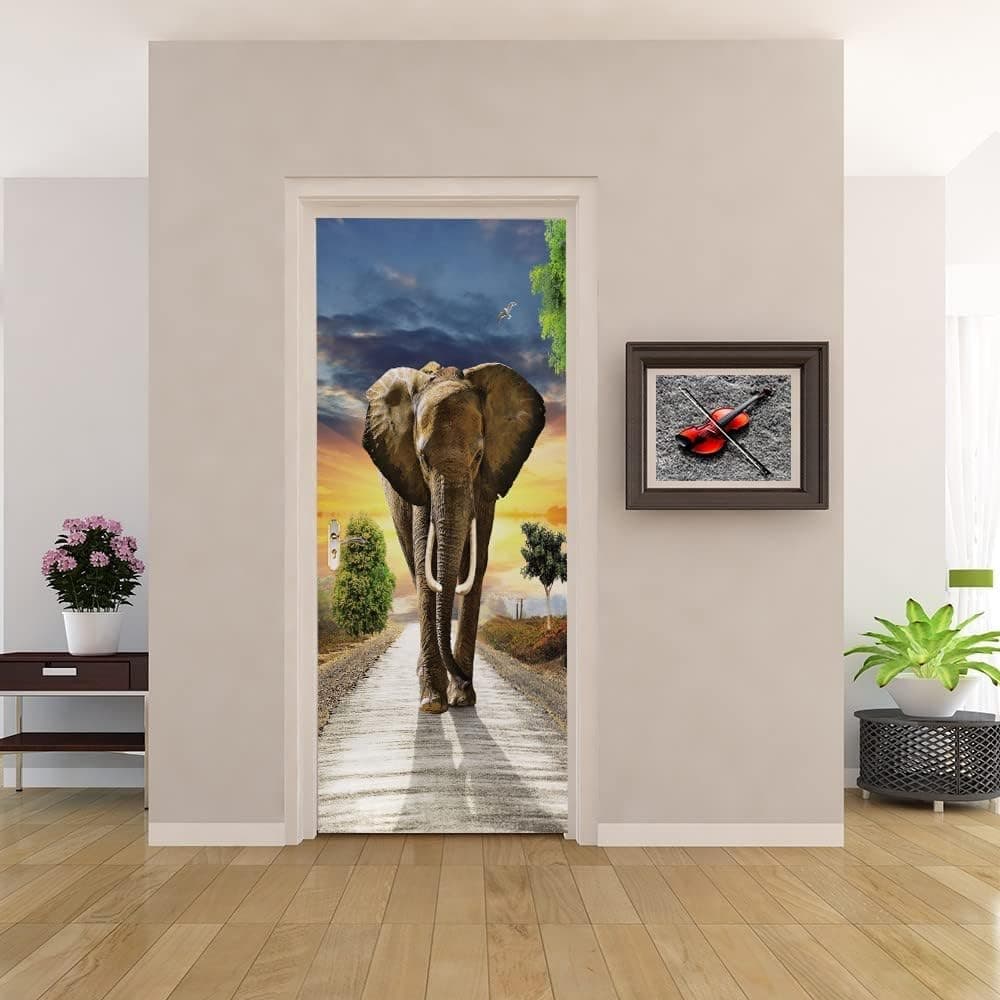 3D Door Stickers For Interior Doors Removable Vinyl 2Pcs Self Adhesive Door Murals Stickers Animal Elephant 88 X 200 Cm Waterproof Diy Living Room Nursery Restaurant - Boys And Girls Ro -0Z3B/G8D7-0T5