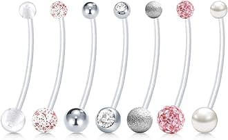 MODRSA Pregnancy Belly Button Rings Long Bar 38mm Sport Maternity Flexible Bioplast Clear Navel Belly Rings Piercing Retainer for Pregnant Women Mix Style