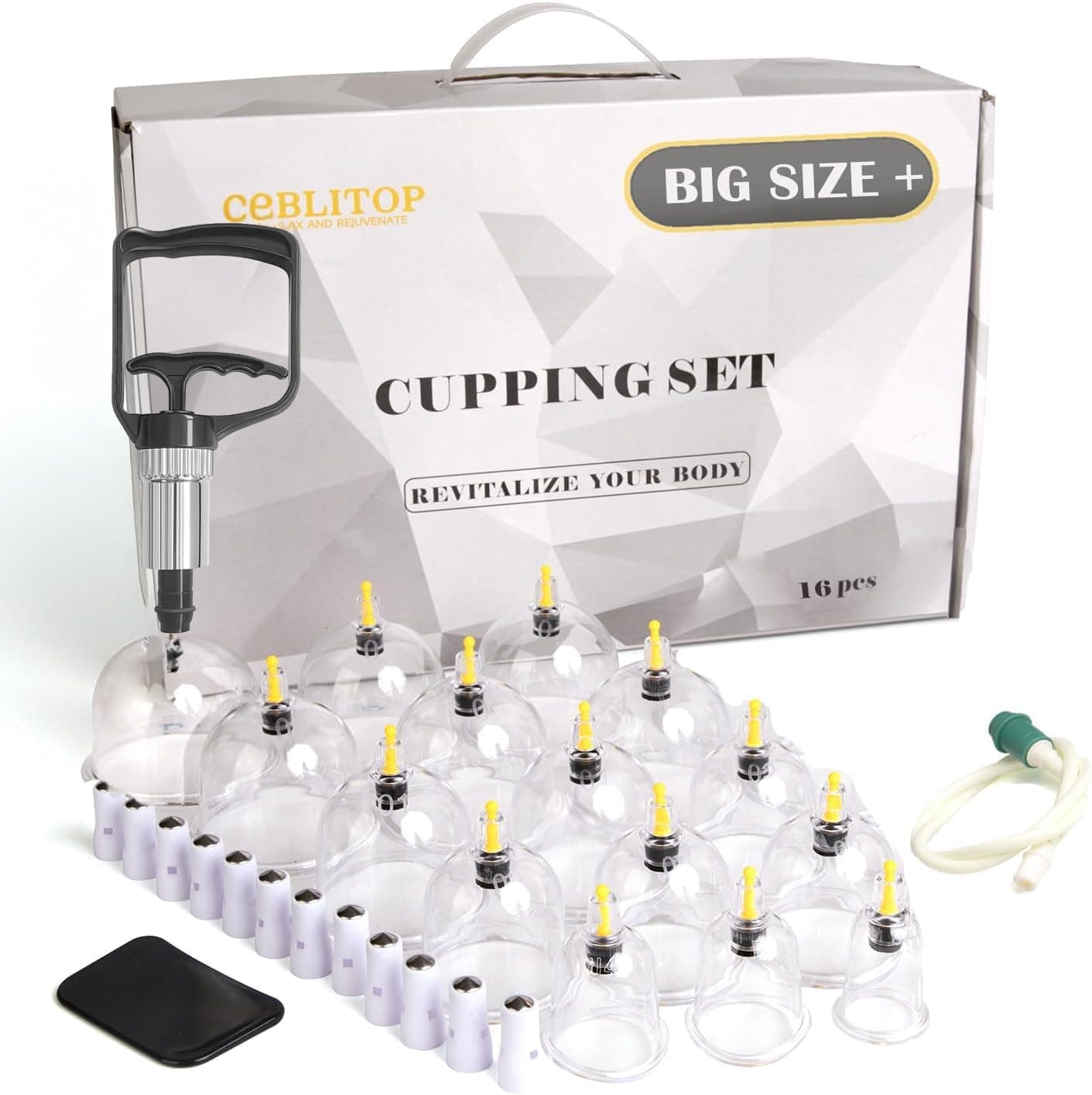 Cupping Therapy Set 16 Cups， Large Size V2.0 for Women Men Vacuum Cup for Body Muscle Back Pain Relief Massage Suck Cellulite Suction Device Cups Cupping Therapy Set