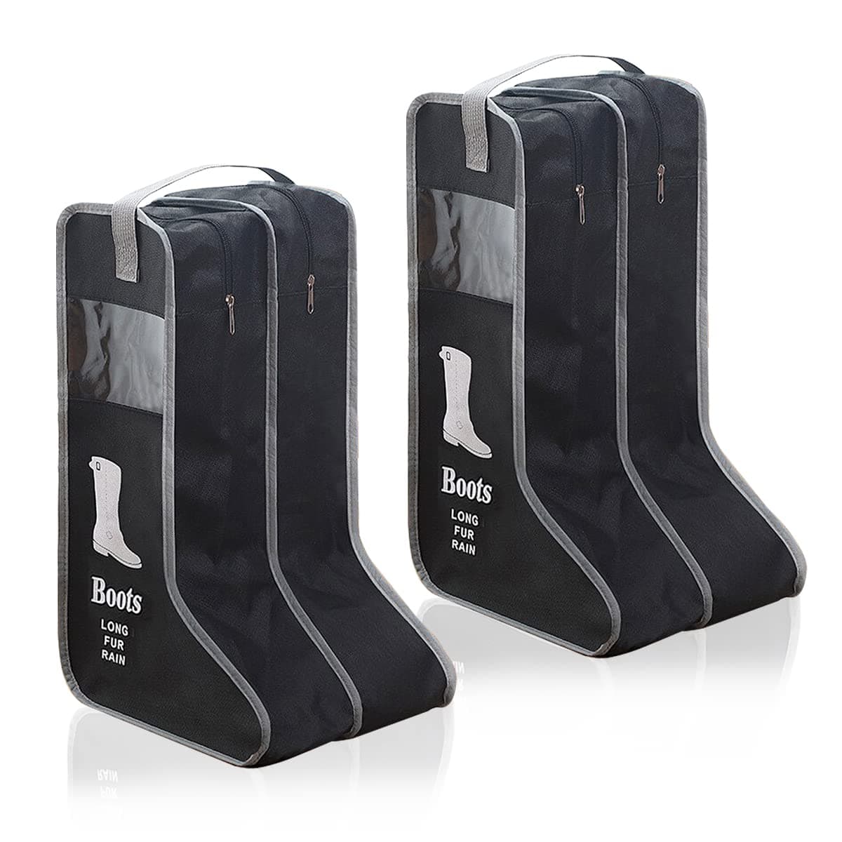 2 Pack Portable Boots Storage Bag, Black Shoe Bags for Storage and Travel Dust Proof Travel Shoe Bags for Packing (Large)