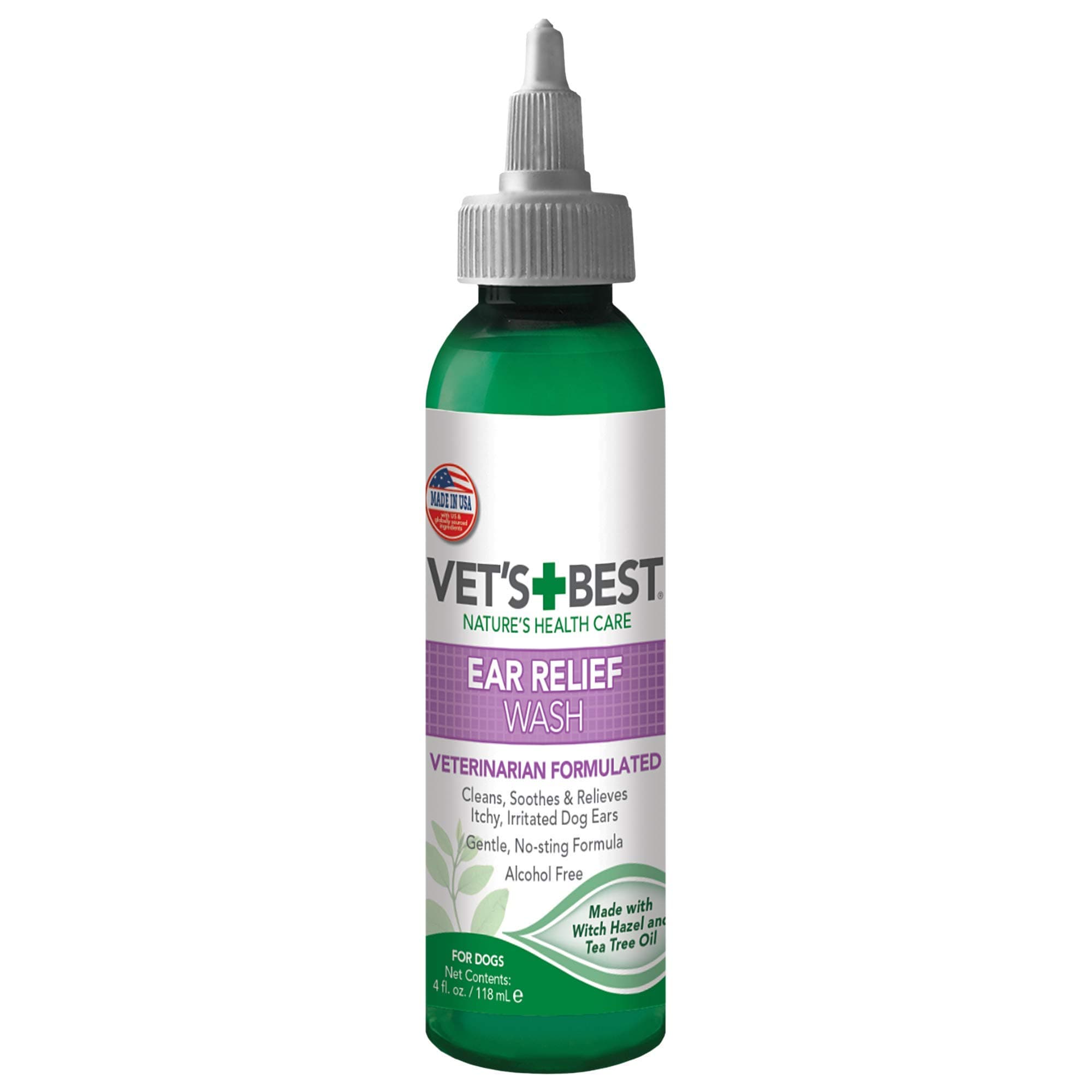 Vet's Best Dog Ear Relief Wash, Natural Ear Cleaner for Dogs with Aloe, Chamomile & Tea Tree Oil, Itch, Odor & Irritation Relief, Gentle Cleaning Solution, Vet Formulated, Made in USA, 4 fl oz