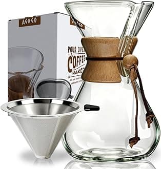 AGOGO Pour Over Coffee Maker Glass - 10 Cup Barista Kit with 304 Stainless Filter for Home, Office, Camping, Cafes - Easy Clean Coffee Dripper Set (Soft Towel&Brush) (10 Cup/34oz)