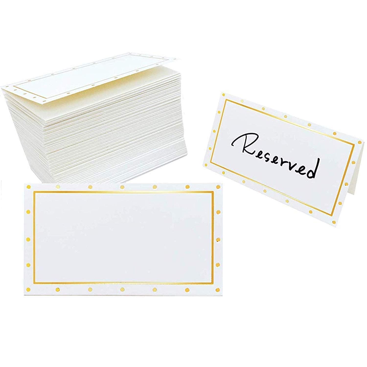Winoo Design 100 Place Cards with Gold Polka Dots | 2 x 3.5 Inches Small Tent Cards | Name Cards for Table Setting - Dinner Party Buffet Weddings Baby Shower Bridal Shower Business Food