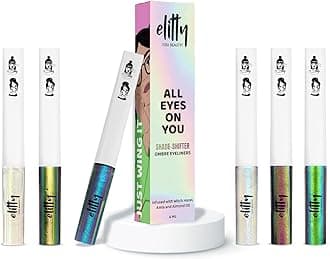 Elitty Glitz & Glow Ombre Waterproof Liquid Eyeliner Combo (Pack of 6) | Holographic Shades (All The Rizz, Jade Jive, Aurora, Celestial, Fairycore, Halo) | Lasts Upto 12 Hrs | 4 ML Each