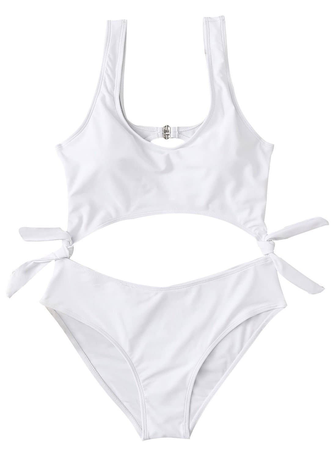 SweatyRocks Women's One Piece Swimsuit Solid Color Tie Side Cutout Monokini Bathing Suits