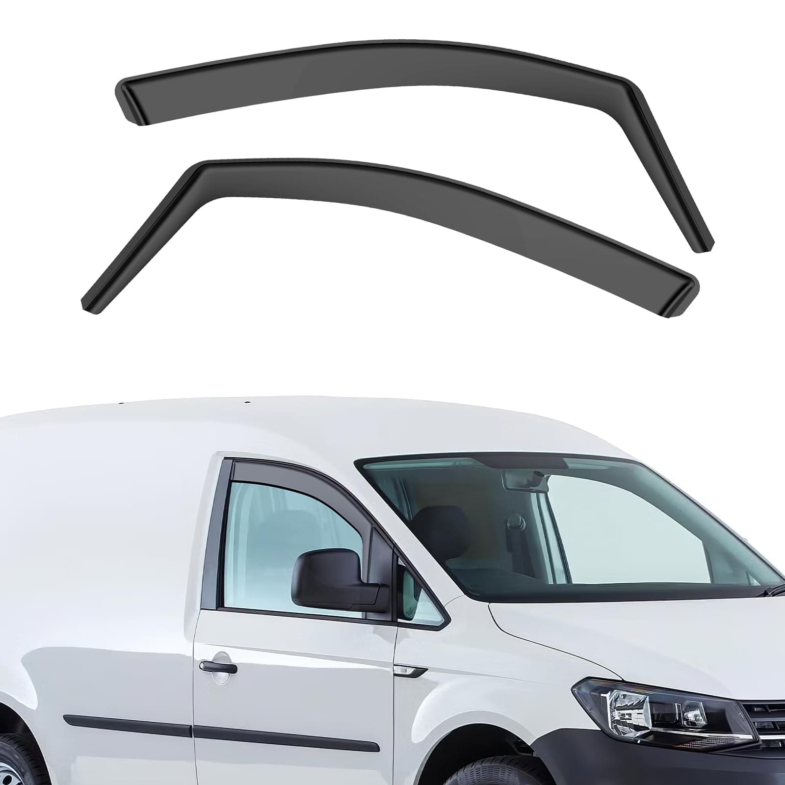 Black Wind Deflectors, Rain Guards Window Visor Compatible with Volkswagen CADDY MK3 MK4 2004-2020, in-Channel Side Shatterproof Sun Visor