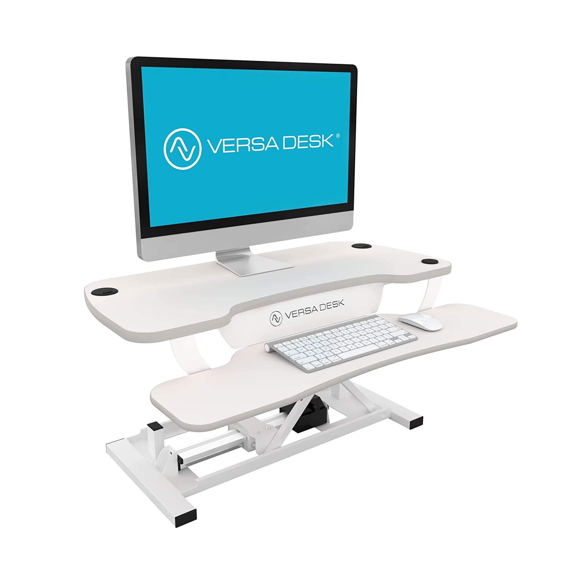 VERSADESK® PowerPro™ Electric Standing Desk Converter - Height Adjustable Desk Riser with Keyboard Tray - Holds 80 lbs - Built-in USB Charging Port - Ergonomic Sit Stand Workstation | White (36 inch)