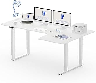 FLEXISPOT L Shape 4 Legs Electric Standing Desk 160 * 110cm Dual Motors Height Adjustable Sit Stand Home Office Workstation with Memory Smart Panel, Splice Board, White