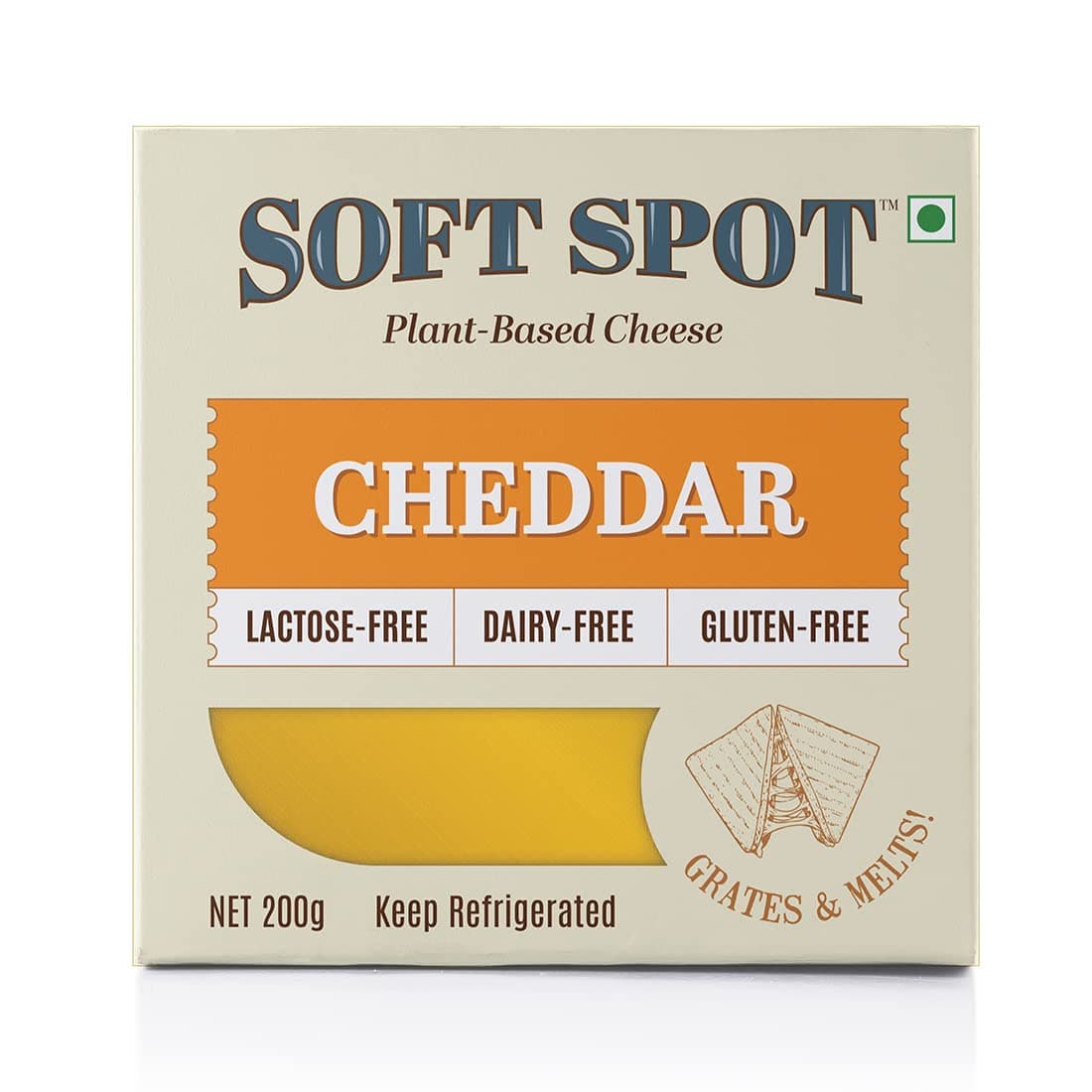 Soft Spot Vegan Cheddar Cheese- 200 gm, Plant- Based, 7 grams protein per serving, Zero preservatives, High Protein, Dairy Free, Cruelty Free- Perfect for Pizza, Grilled Cheese, Quesadillas and Burgers
