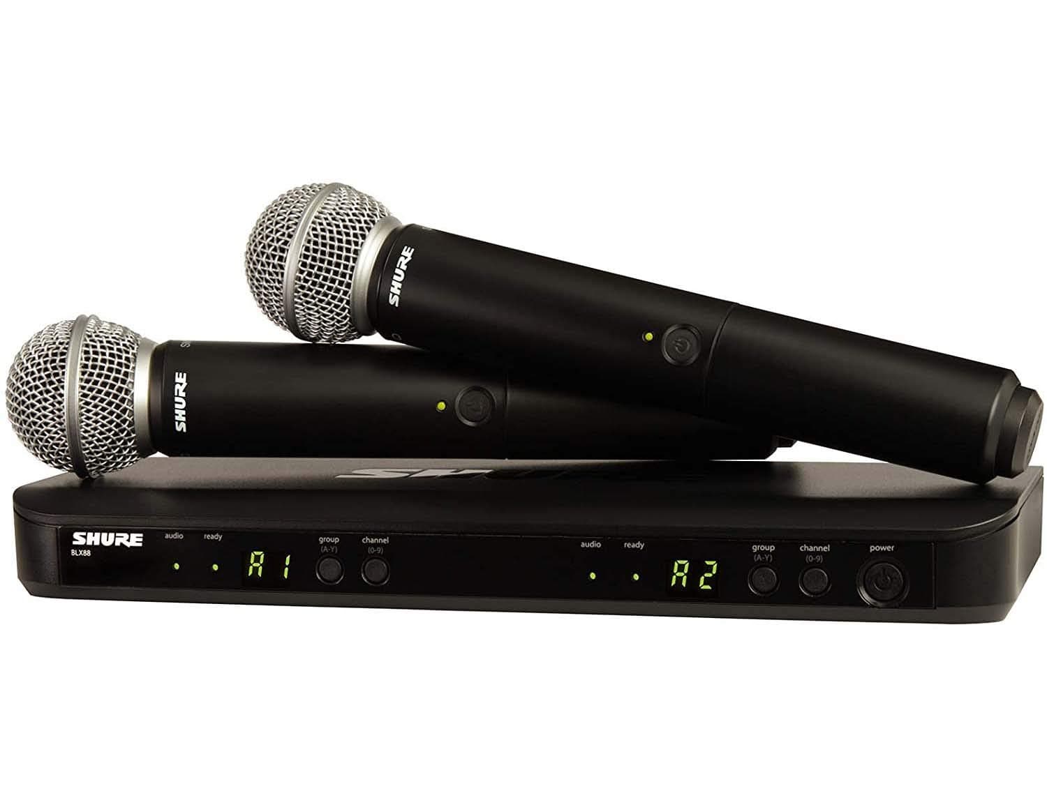 Shure BLX288/SM58 Wireless Microphone System - 14-Hour Battery Life, 300 ft Range, UHF | Includes (2) SM58 Handheld Vocal Mics, Dual Channel Receiver | J11 Band (BLX288/SM58-J11)