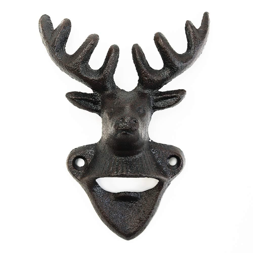 Wall Mounted Bottle Opener, Cast Iron Cool Deer Head Bottle Opener, Beer Coke Beverage Bottle Cap Opener, Vintage Rustic Style Wall Hanging Opener, Bar Farmhouse Wall Ornament, Practical Gift