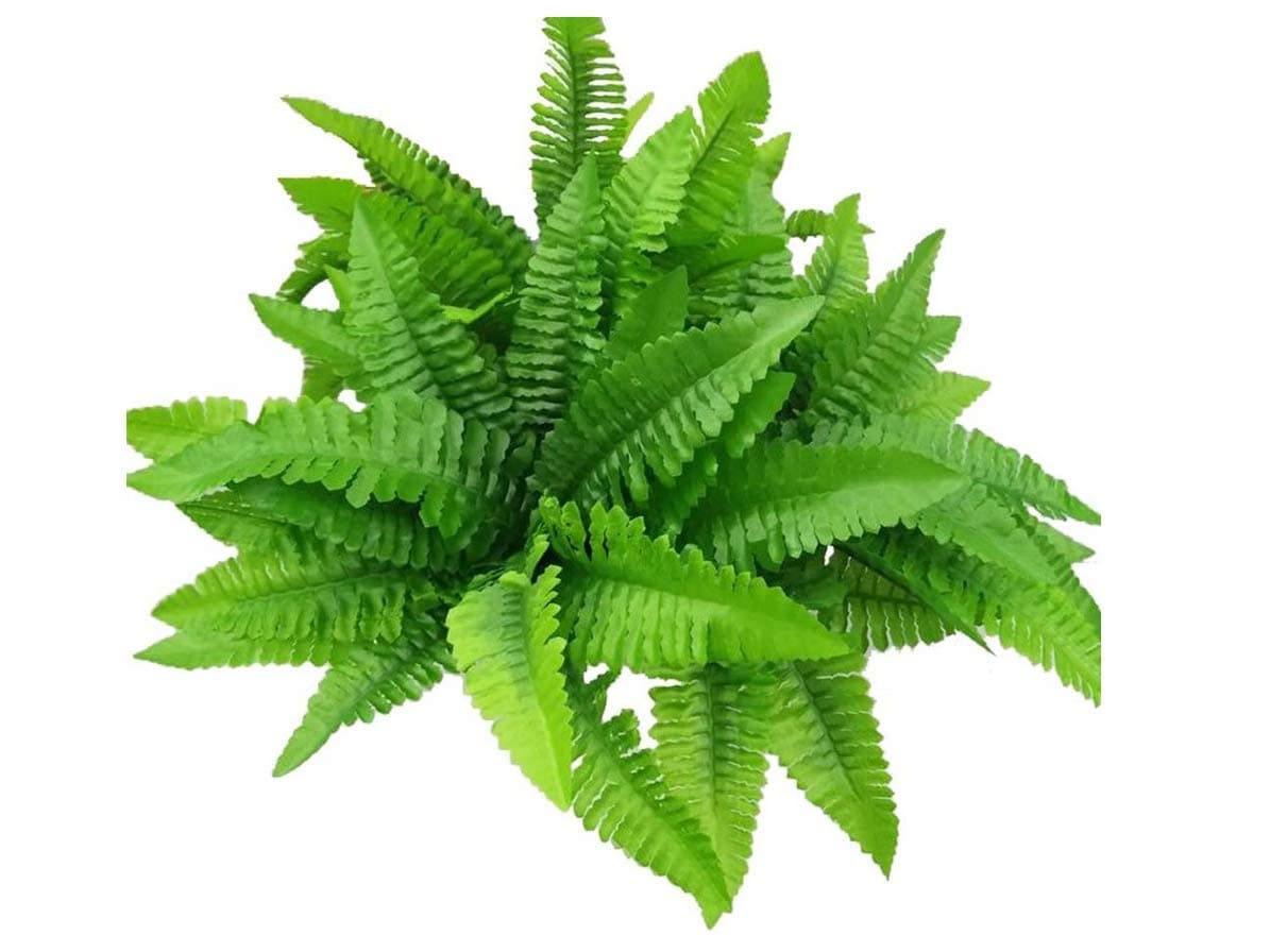 4 Bunches Artificial Boston Ferns Plants Greenery Bushes - 35.5cm Faux Plant Shrubs Greenery Bushes Indoor Outside Plant,Hanging Basket or Planter Decor for Home Garden Office Verandah Wedding Decor