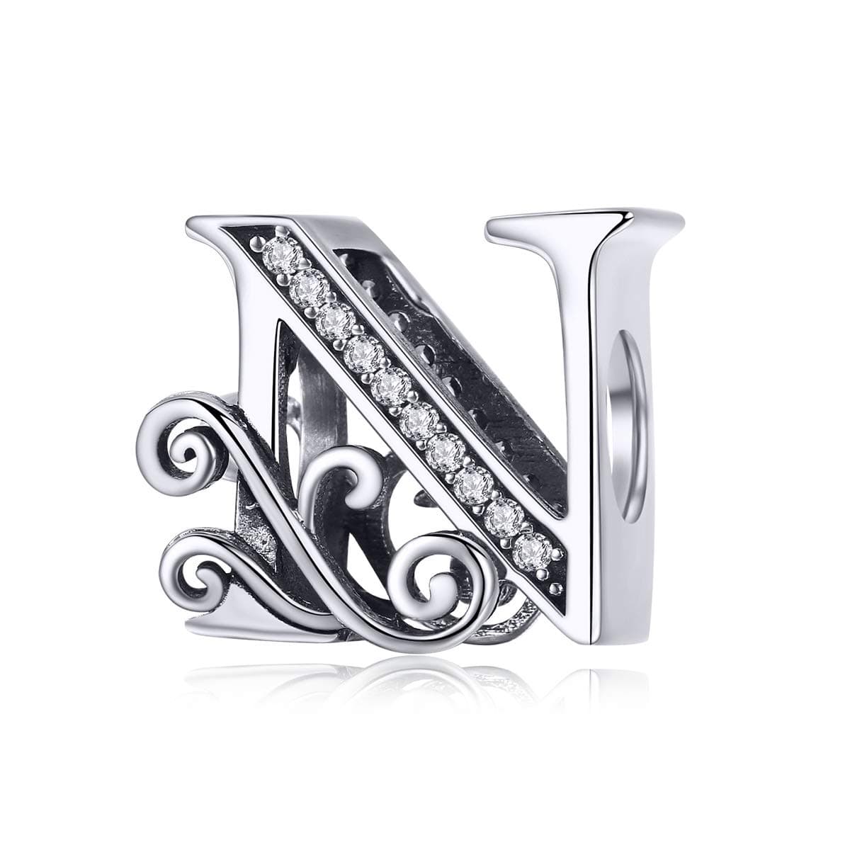 ABAOLALA ALPHABETSolid 925 Sterling Silver with Cubic Stones, Complete A~Z Gift Options Alphabet Charm Letter Beads fit Pandora European Bracelets