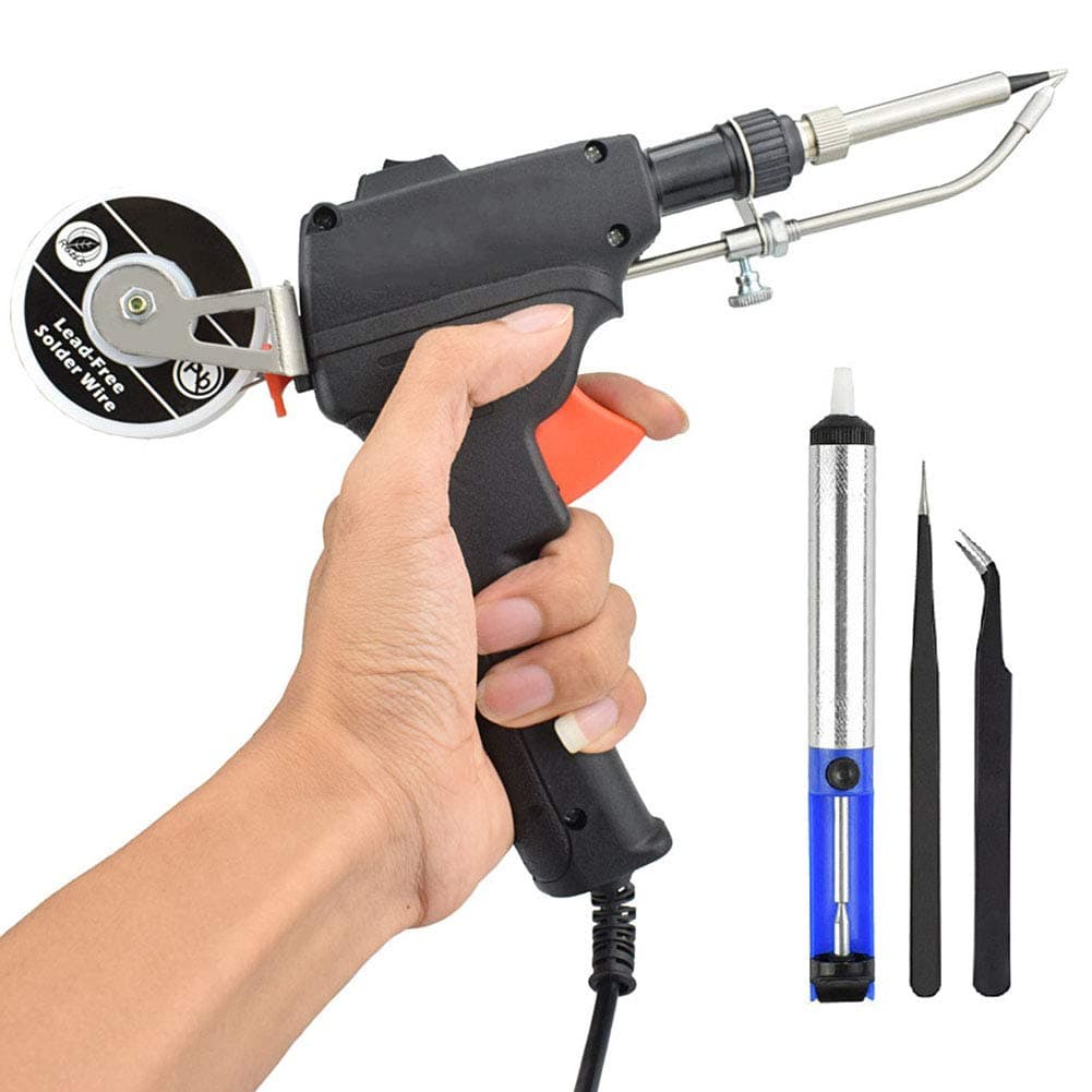 LMIM Automatic Soldering Gun Kit, 110V / 220V 60W Hand-held Soldering Iron Kit, Welding Tool with Lead-free Wire, Desoldering Pump, 2 Anti-static Tweezers, Electronic Repair