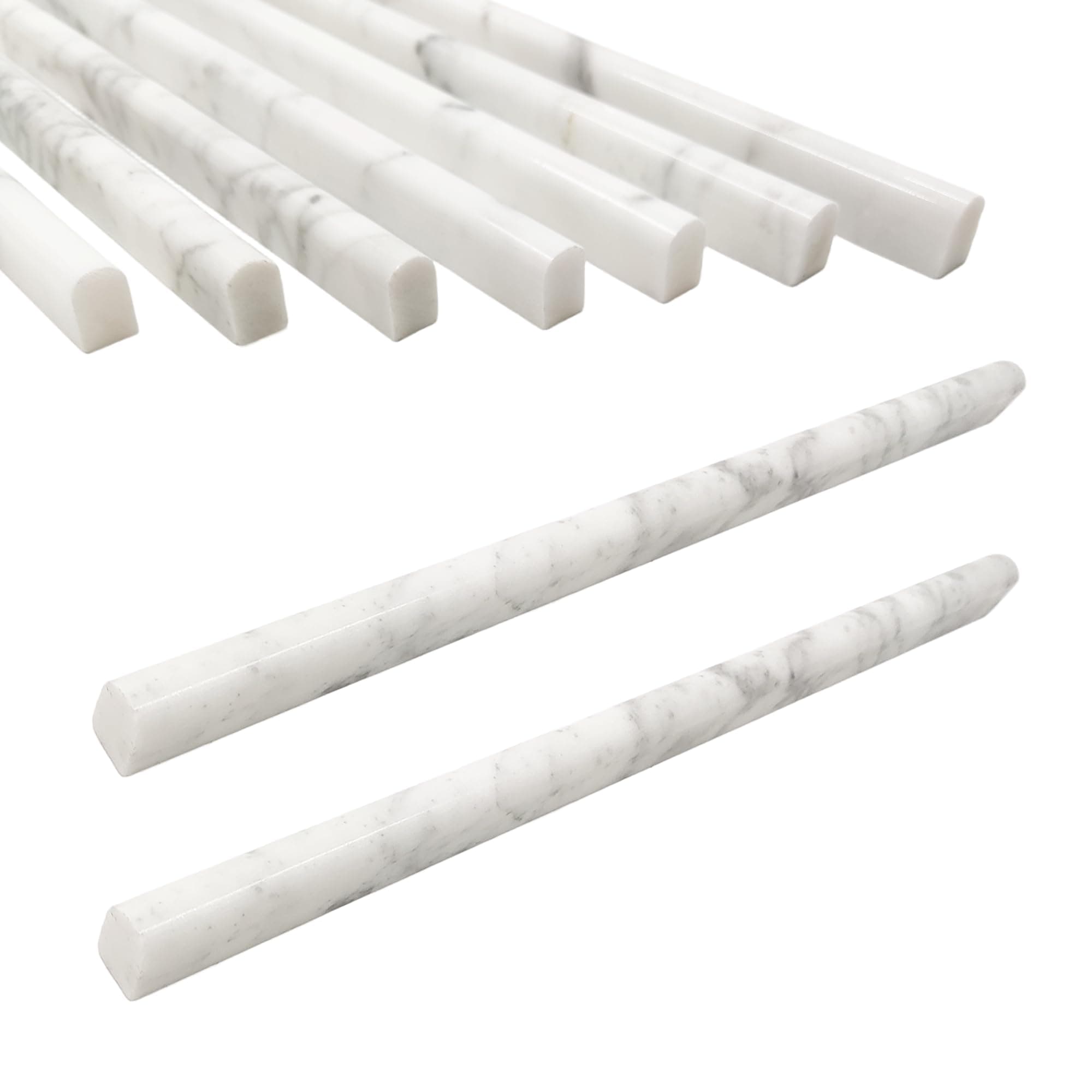 15 Pack 0.5"X12" Carrara White Marble Pencil Liner Tile, Polished Marble Tile Edge Trim for Kitchen Backsplash, Bathroom and Shower Walls (Carrara White (0.5''x12''))