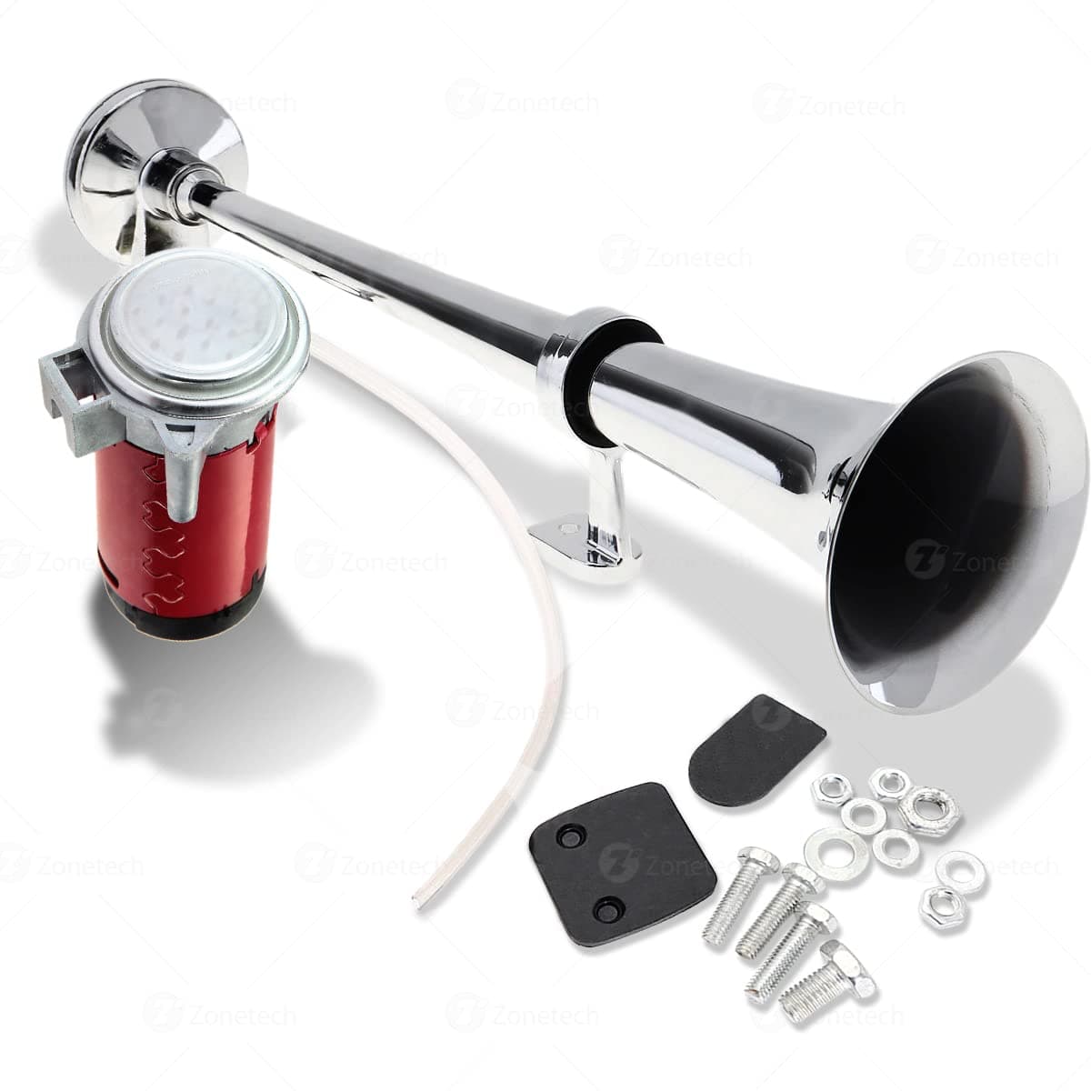 Zone Tech 12V Single Trumpet Air Horn - Premium Quality Single Trumpet Air Horn Chrome + Compressor Super Loud 150db for Truck Lorry Boat Train