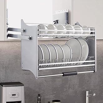 Gdrasuya10 Pull Down Shelf Organizer for Kitchen Cabinet, Pull Down Dish Drying Rack 2 Tier Pull Down Cabinet Organizer Storage Shelf Inner Space Saving Spice Rack for Wall Kitchen Cabinet