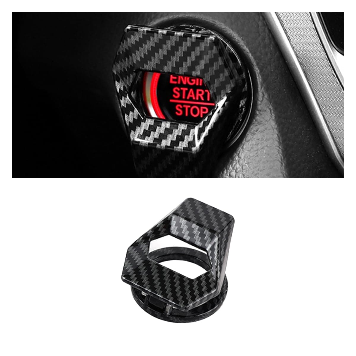 Car Engine Start/Stop Button Cover, Zinc Alloy Car Push Button Start Cover Car Power Control Trim, Universal Key Ignition Switch Protective Cover for Cars, SUVs (Carbon Fiber)