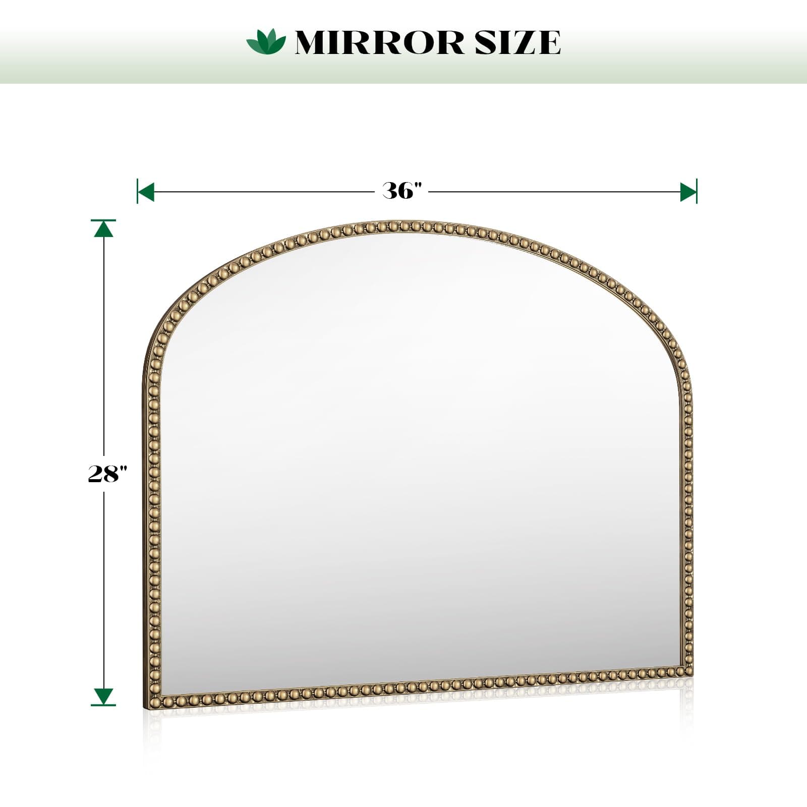Arched Mirror for Wall, 36"x28" Gold Arch Bathroom Vanity Mirror, Retro Gold Metal Beaded Frame Decorative Mirror for Vanity Accent Bedroom Dressing Room Entryway