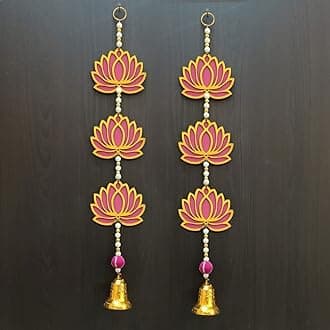 3 Tier Pink Lotus & Bell Latkan Wall Hanging Jhumka Gift Decorative Showpiece for Diwali Ganesh Chaturthi Pooja Home Wall Decor Temple Wedding Stage Decoration