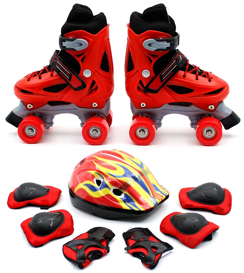 Roller Skates Adjustable Size Double Row 4 Wheel Skates for Children Skates for Boys And Girls Including Full Protective Gear Set 3 Colors 3 Sizes for Choose NO.1302