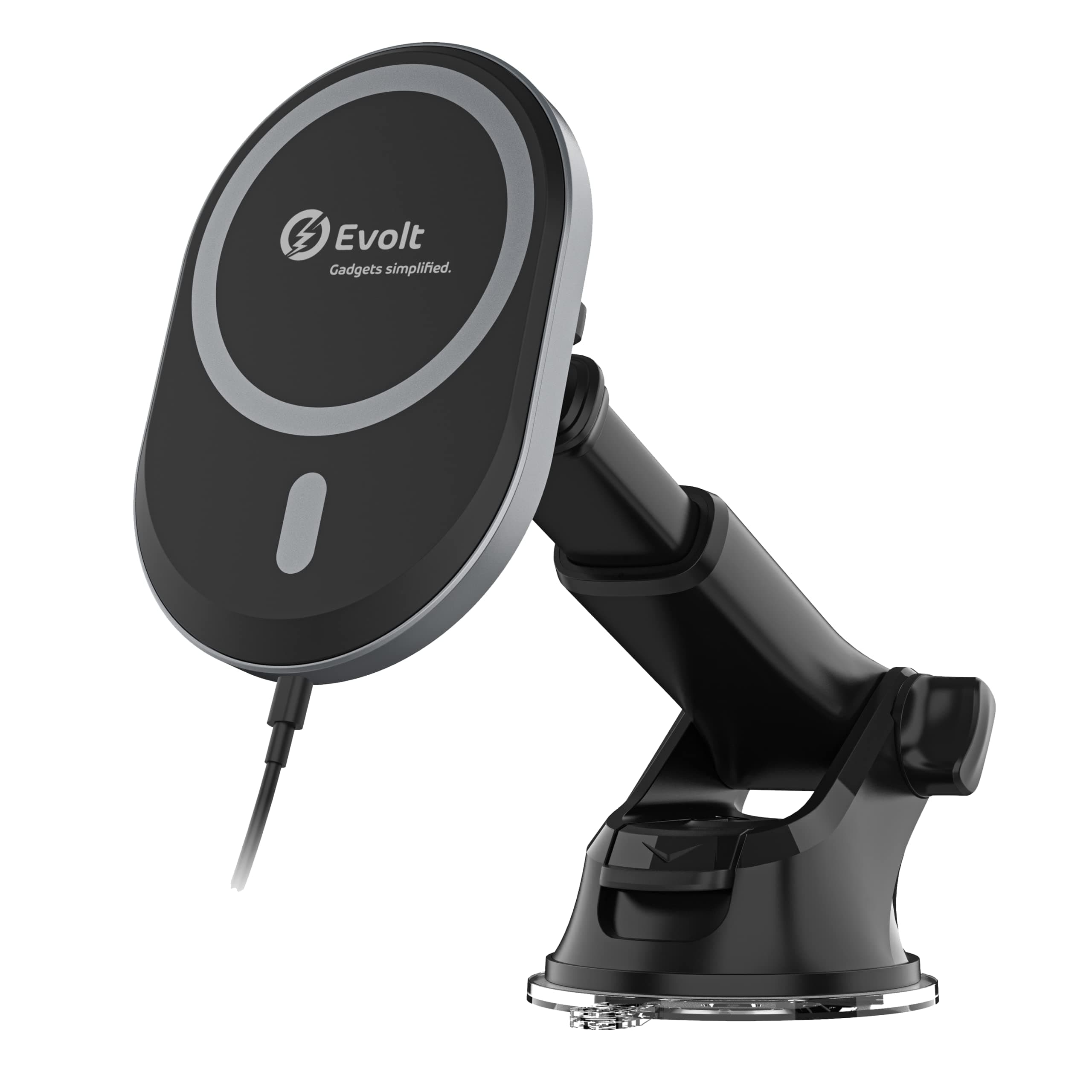 EvoltMCH-200 Magnetic Wireless Charging Car Holder Compatible with iPhone 14/13 / 12 series, Windshield & Dashboard compatible with 1 Type-C to C Cable