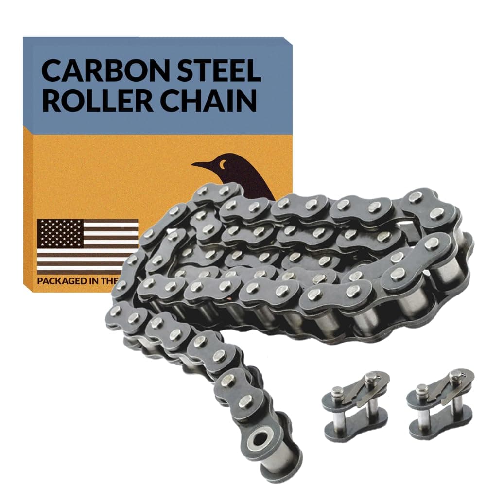 PGN #25 Roller Chain - 10 Feet + 2 Free Connecting Links - Carbon Steel Chains for Bycicles, Mini Bikes, Motorcycles, Go-Karts, Home and Industrial Machinery - 479 Links
