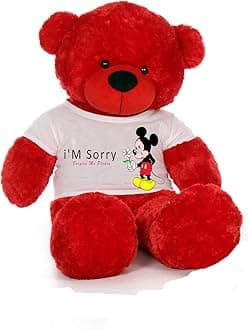 Hug'n'Feel® Soft Toys Big Teddy Bear Wearing I'm Sorry T-Shirt 4 feet Red_T Shirt_ I'm Sorry Plush & Stuffed Toys