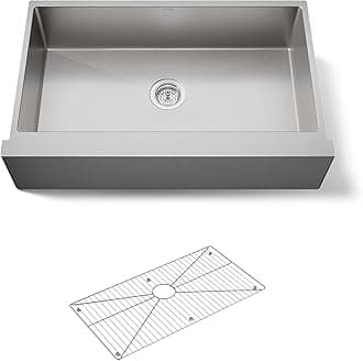 Strive® 35-1/2" Large Single-Bowl Farmhouse Undermount Kitchen Sink with Tall Apron, Self-Trimming, Stainless Steel Kitchen Sinks, K-5415-NA