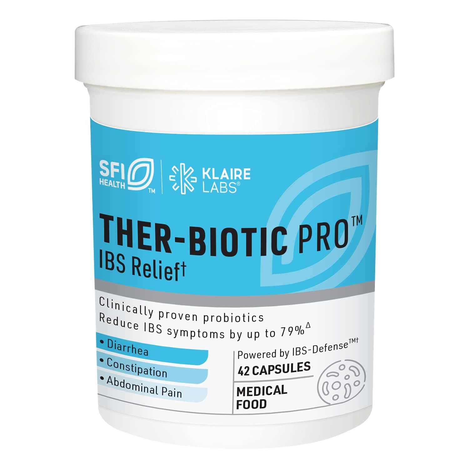 Klaire Labs Ther-Biotic Pro Ibs Relief - Reduce Symptoms By Up To 79%∗∗ Low-Fodmap Probiotic Prebiotic For Diarrhea, Gas, Leaky Gut Medical Food Dietary Management Of Ibs∗ (42 Capsules)