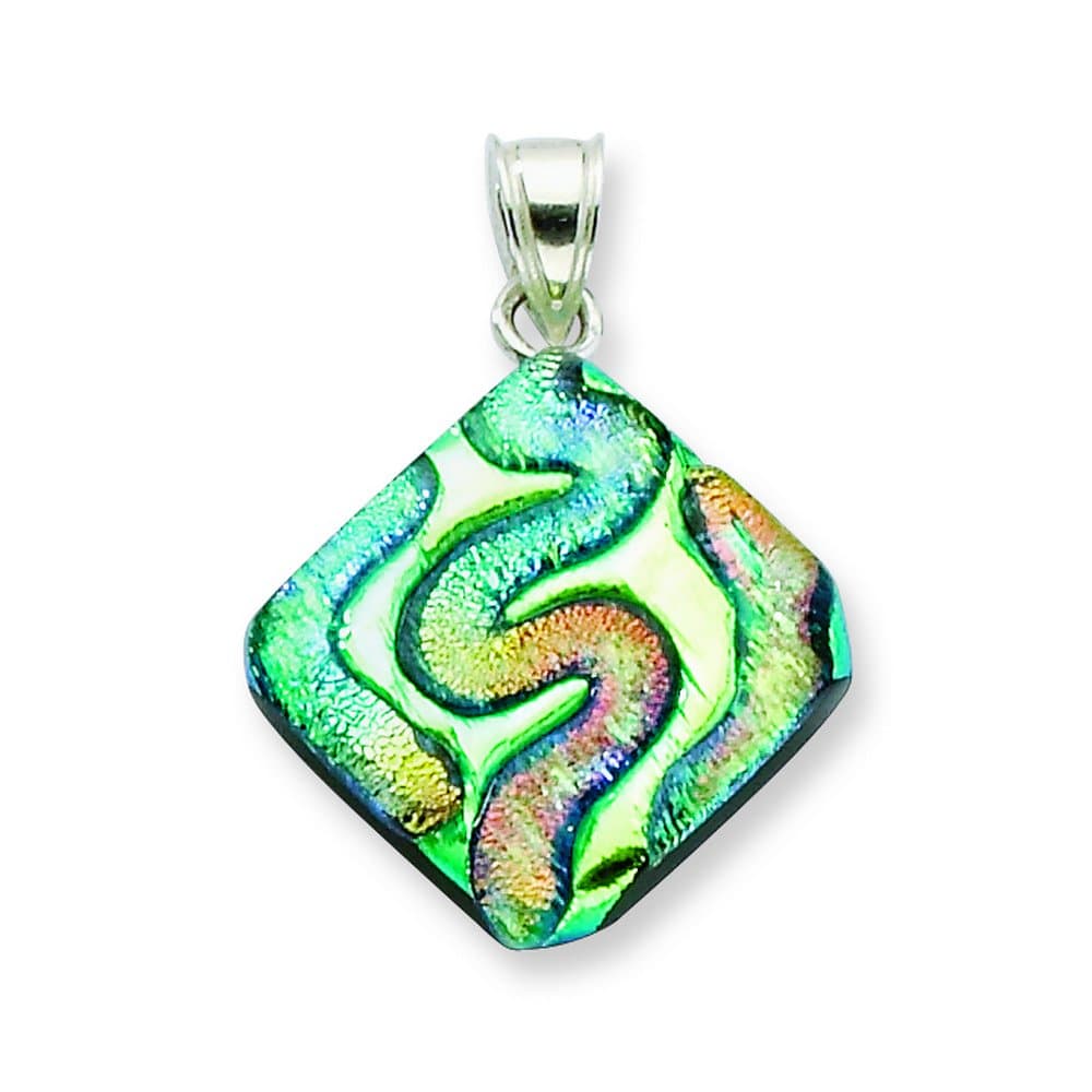 Sterling Silver Multicolor Dichroic Glass Diamond Shaped Pendant