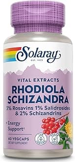 SOLARAY Rhodiola Schizandra - Rhodiola Rosea Extract - Energy Support and Occasional Stress Relief Supplement - Vegan, Lab Verified, 60-Day Guarantee - 60 Servings, 60 VegCaps