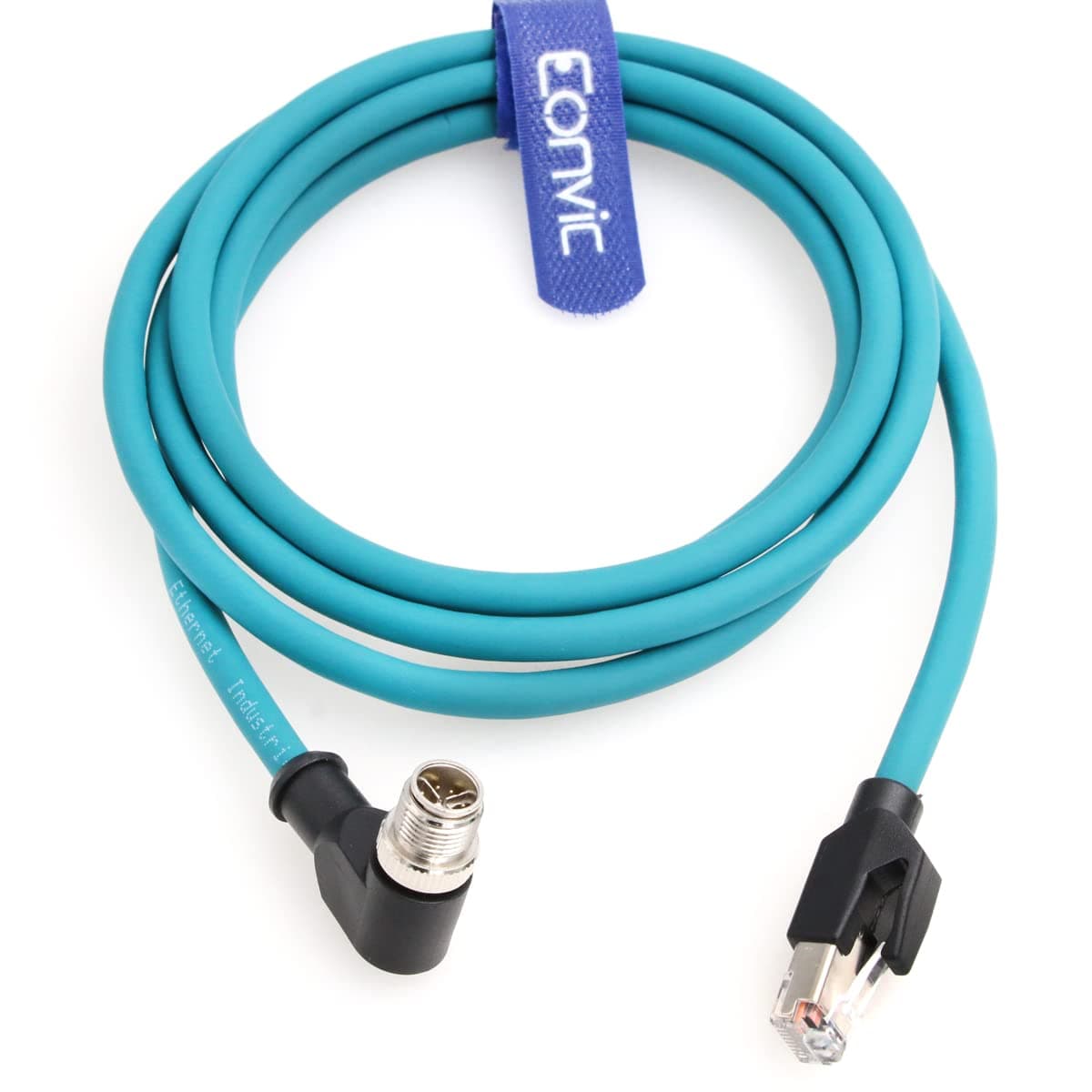 EONVIC Industrial Ethernet Shielded Cable M12 X-Type 8 Position to RJ45 Waterproof High Flexiable Cable for Cognex (5M, Right angle X-code Blue)