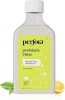 Perfora Lemon Mint Mouthwash - 300ml | Alcohol-Free Mouth Wash Liquid With Probiotics, Hyaluronic Acid, & Vitamin C | Freshens Breath & Removes Germs | No Artificial Flavor | Mouthwash For Oral Care