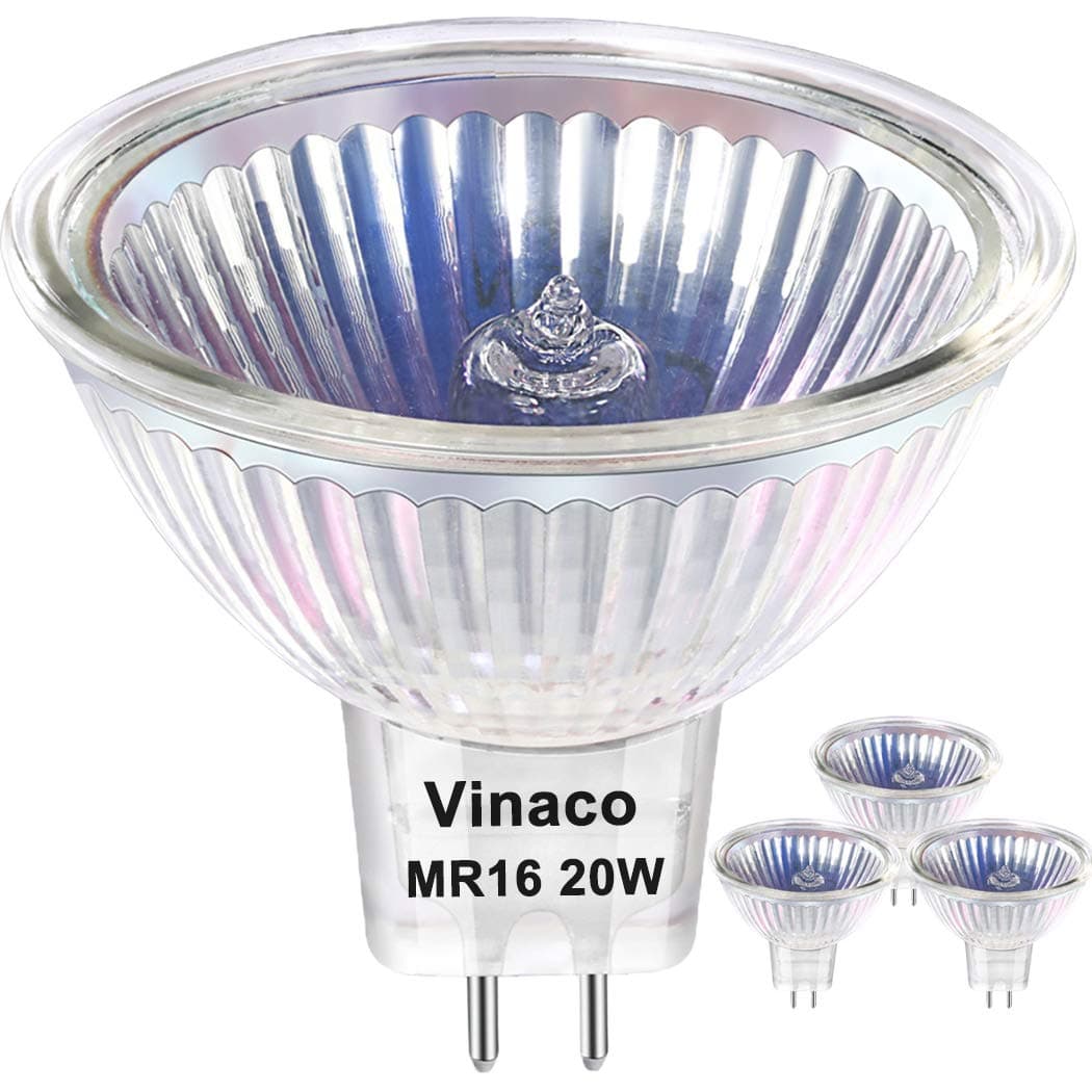 Vinaco GU5.3 Halogen Bulb, 3PCS High Brightness MR16 20W 12V Dimmable, GU5.3 Bulb Long Lifespan with 2800K Warm White, MR16 GU5.3 Base, 38 Degree Beam Angle MR16 Bulb for Landscape, Track Lights