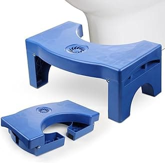 Auoace Collapsible Toilet Poop Stool for Adults, 7" Heavy Duty Slip-Proof Bathroom Foot Stool, Dark Blue Curved Portable Size Fits 14 to 16inch Toilets