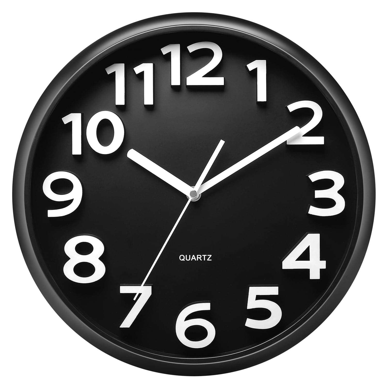 13'' Wall Clock, Large Battery Operated Wall Clocks Silent Non-Ticking Quartz, Modern Style Suitable for Bedroom Living Room Office Decor - 3D Numbers Display Easy to Read, Black