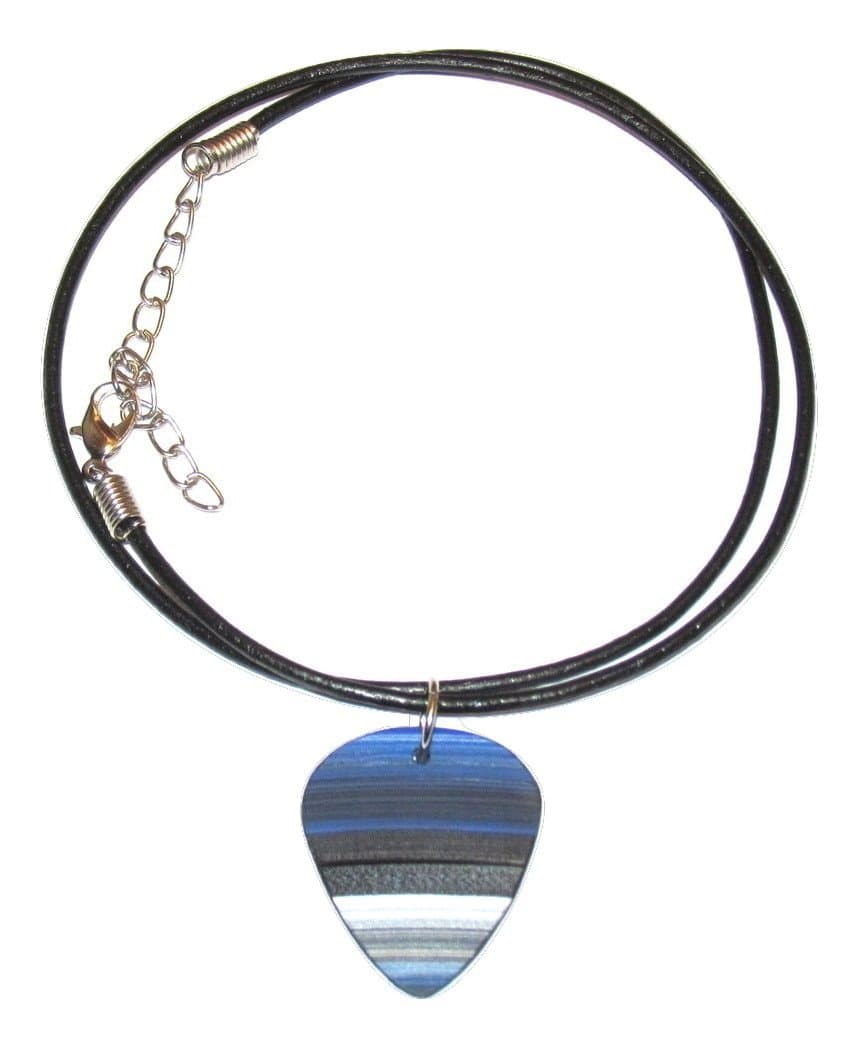Vinyl Record Guitar Pick Leather Necklace (Blue)