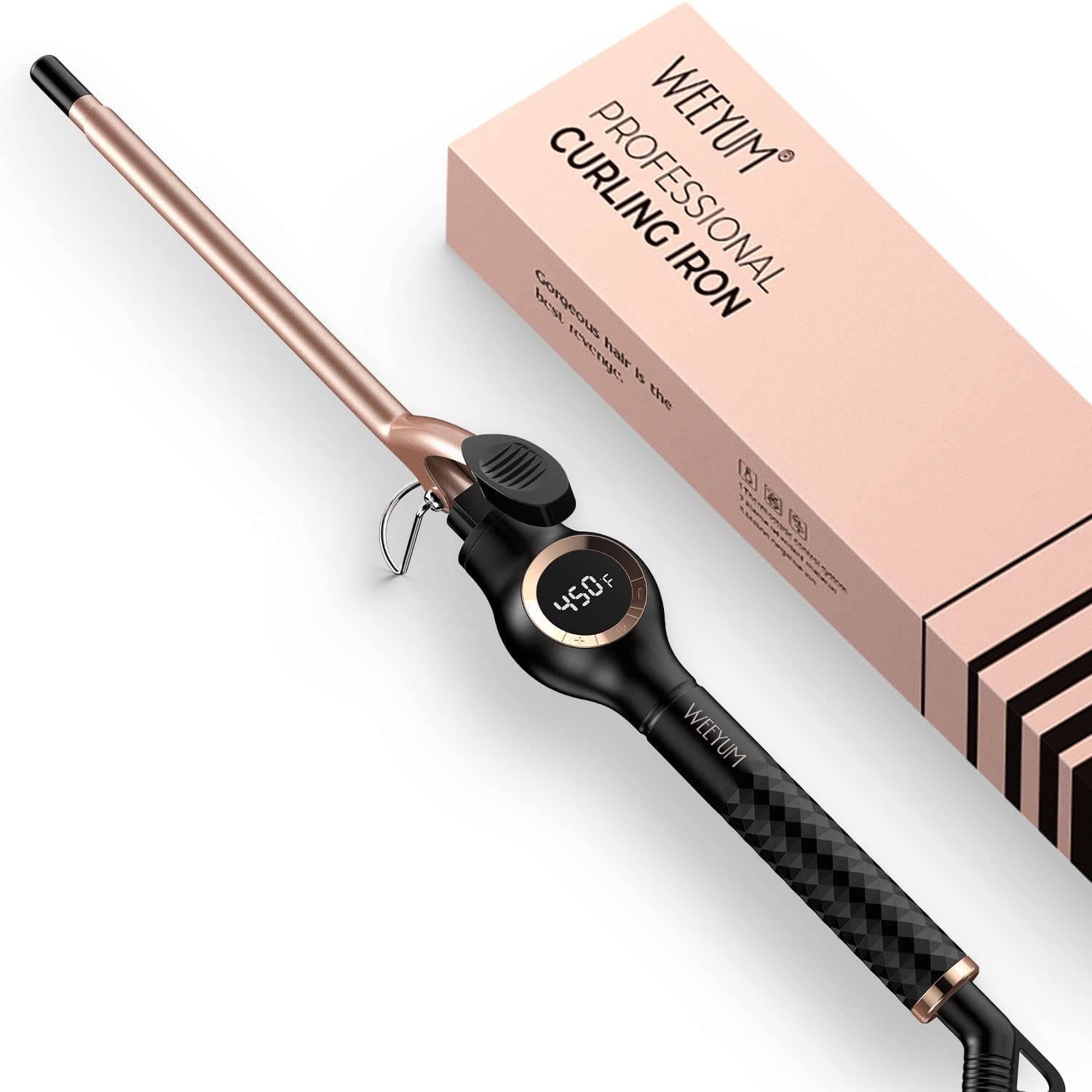 WEEYUM Small Curling Iron 3/8 Inch Barrel, Tiny Curling Wand for Short Hair, 9mm Thin Curling Iron Ceramic Tourmaline, Double Voltage(100-240V)