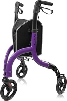 3 Wheel Walkers for Seniors, Ultra Lightweight Foldable Aluminum Rollator Walker for Elderly, Height Adjustable Three Wheel Walking Aid with Storage Bag,Brilliant Purple