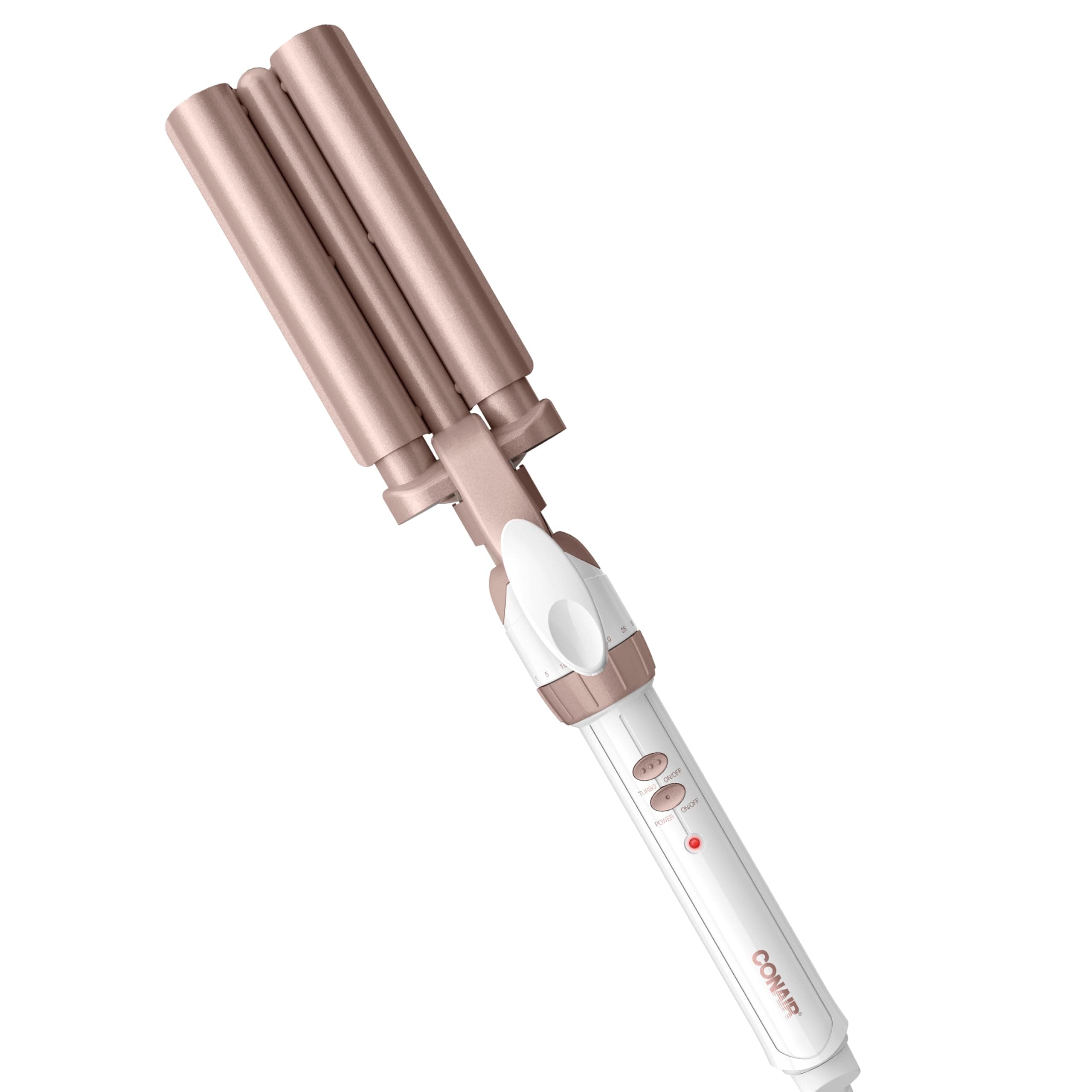 Double Ceramic Triple Barrel Waver; White/Rose Gold