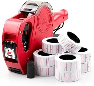 ABN Finest Price Tag Gun Pricing Tagging Gun Machine with 11000 Label Stickers Retail Shop Labeller Kit (Red)
