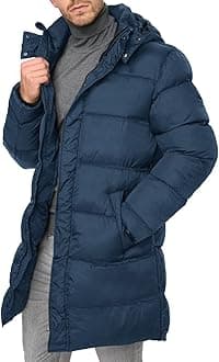 KarlywindowMens Hooded Puffer Coat Parka Quilted Down Coat Long Warm Winter Thicken Padded Jacket