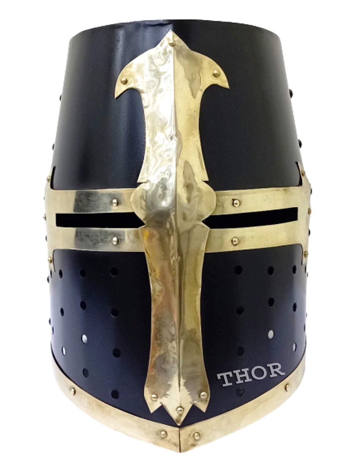 Medieval Crusader Halloween Templar Knight Helmet With Black Finish Brass Design Rustic Vintage Home Decor Gifts